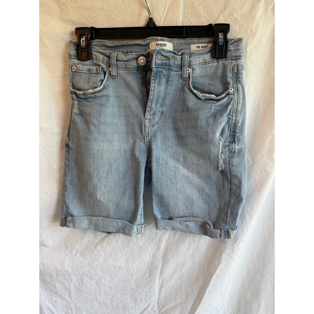 Kensie Girl The Short Light‎ Wash Distressed Cuffed Denim Jean Shorts Size 4/27